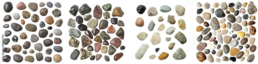 An array of rock summer concept top views on a transparency background An array of rock summer concept top views on a transparency background