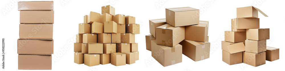 Transparent background with cardboard boxes stacked Transparent background with cardboard boxes stacked