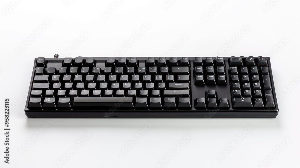 A sleek black mechanical keyboard with modern design, perfect for gaming and typing. A sleek black mechanical keyboard with modern design, perfect for gaming and typing.