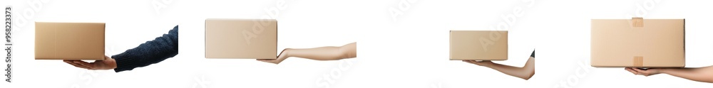 Fototapeta premium A hand holding a cardboard box against a transparent background