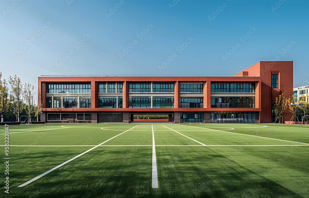 Fototapeta premium School buildings and grassy runways