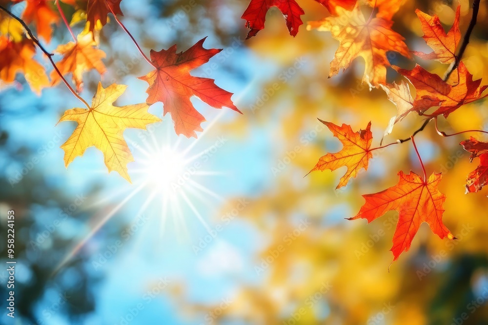 Maple leaves in autumn sunny day , ai Maple leaves in autumn sunny day , ai