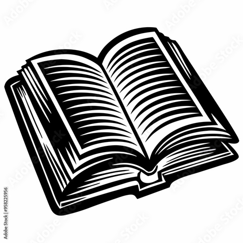 Elegant Open Book in Black and White Silhouette Symbolizing Knowledge and Education