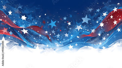 American flag themed background template with red white blue stars and stripes and empty copy space for text. Presidents Day, Memorial Day, Independence Day, Labor Day banner