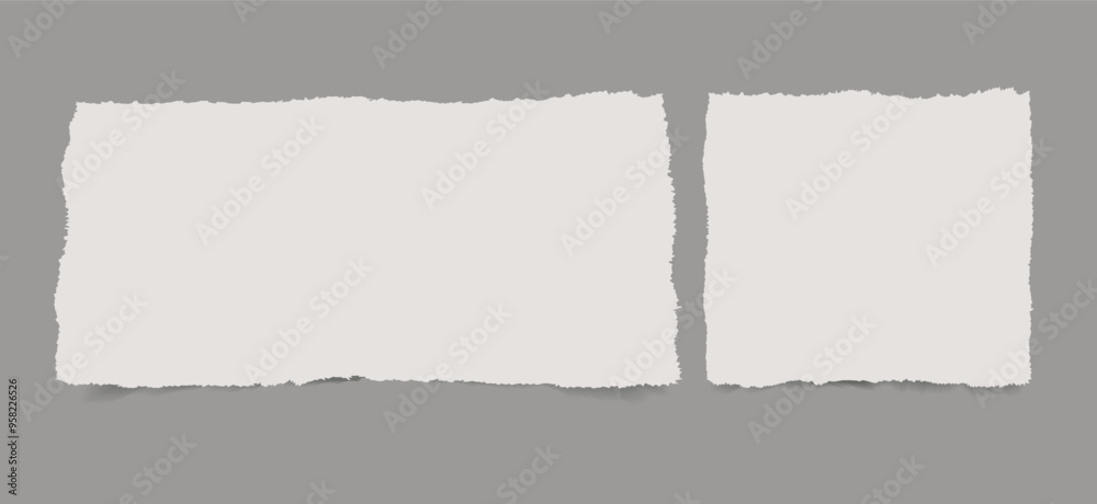 Vintage torn paper set on transparent background.