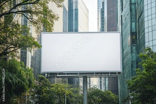 Wallpaper Mural A blank billboard in an urban setting surrounded by tall buildings and greenery. Torontodigital.ca