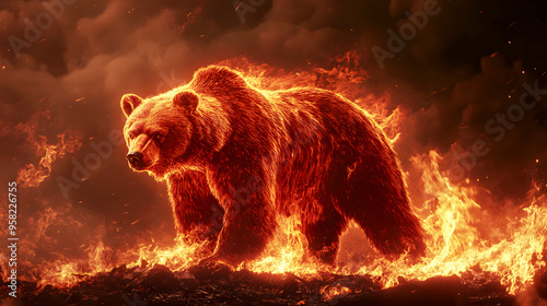 The image of a fiery red bear standing in a blaze, representing the destructive power of a bear market