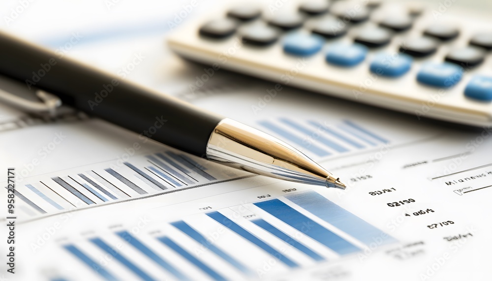 Fototapeta premium Closeup of a Pen on a Chart and Calculator