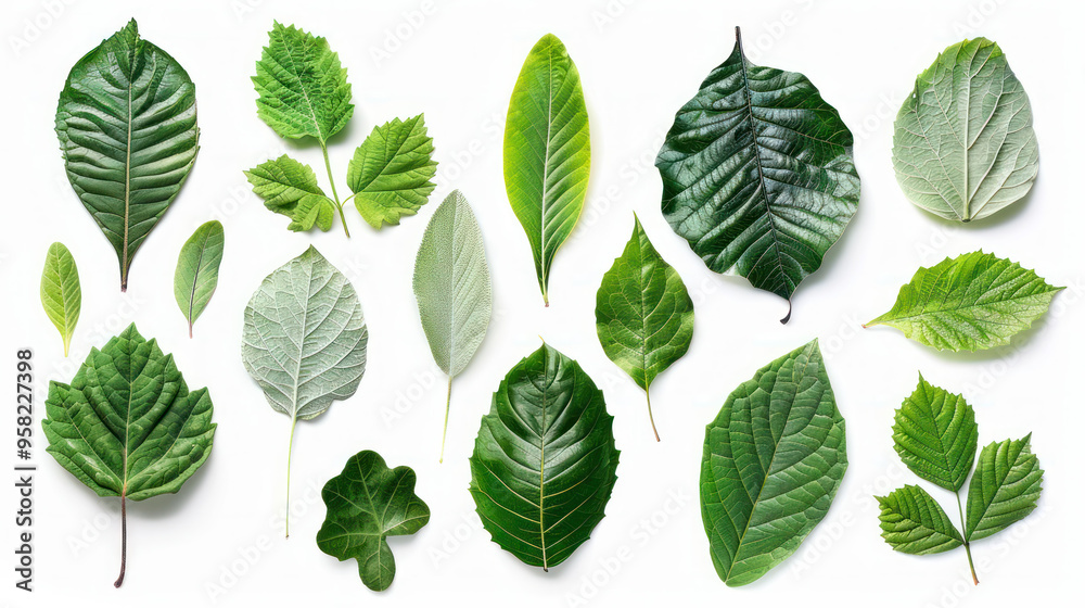 Fresh green leaves in various shapes and sizes create vibrant natural display. Fresh green leaves in various shapes and sizes create vibrant natural display.