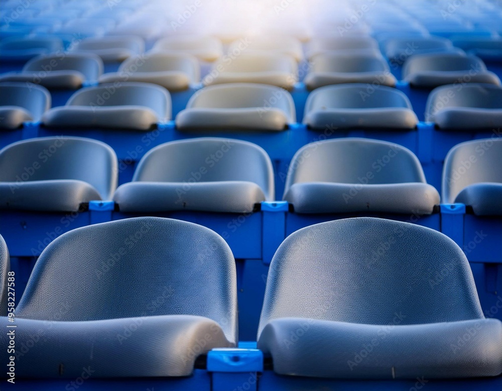 Naklejka premium Stadium seats, capturing sports venue, seating arrangement, and event atmosphere.