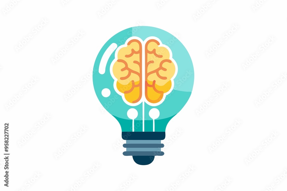 Light bulb with brain inside vector flat icon. Creative idea, innovation and creativity concept. Light bulb with brain inside vector flat icon. Creative idea, innovation and creativity concept.