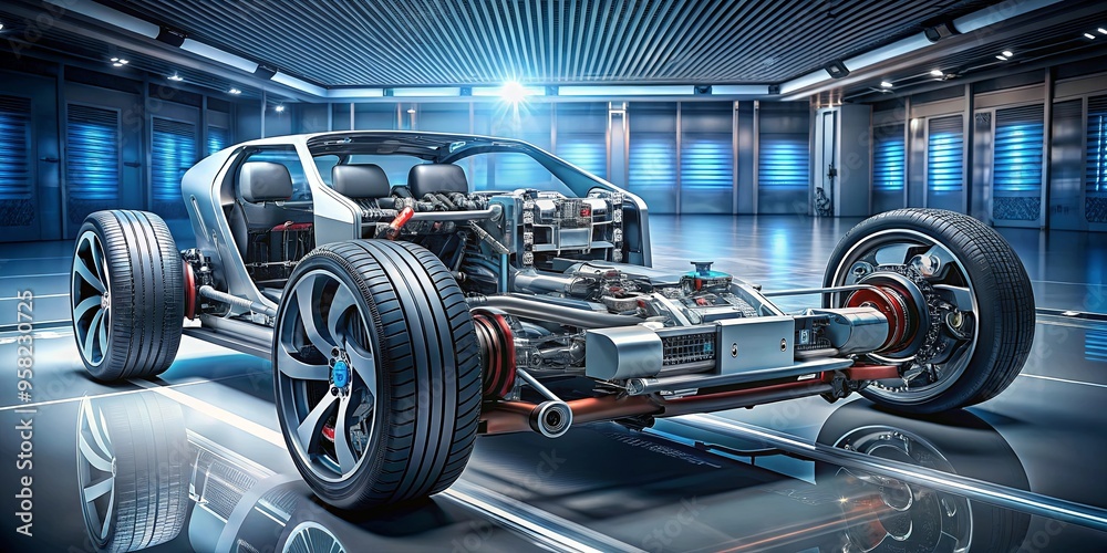 Fototapeta premium Futuristic high-tech vehicle with exposed inner mechanics