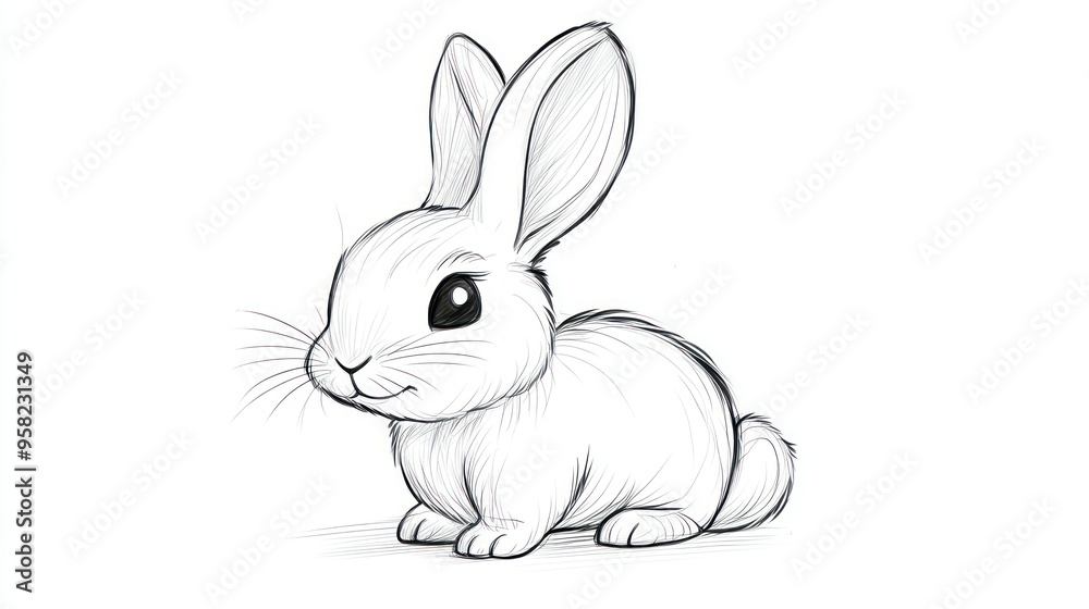 A Hand-Drawn Sketch of a Sitting Rabbit with Large Ears A Hand-Drawn Sketch of a Sitting Rabbit with Large Ears