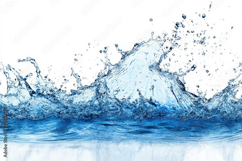 splashing blue water on white background - wide water splash , ai splashing blue water on white background - wide water splash , ai