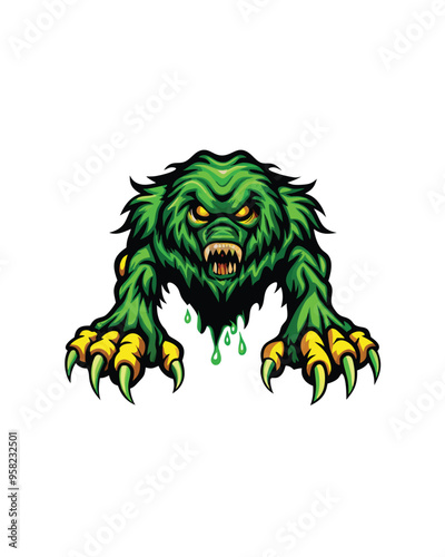 A green furry monster with oversized claws dripping green slime.