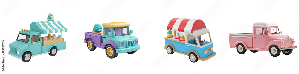 Fototapeta premium On a transparency background, an ice cream truck side view is shown in full length