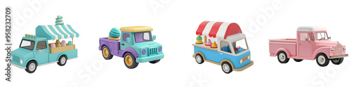 On a transparency background, an ice cream truck side view is shown in full length photo