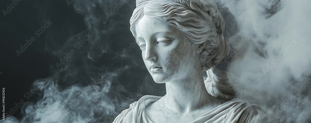 Marble Statue of a Woman with Smoke Background - Realistic Image Marble Statue of a Woman with Smoke Background - Realistic Image