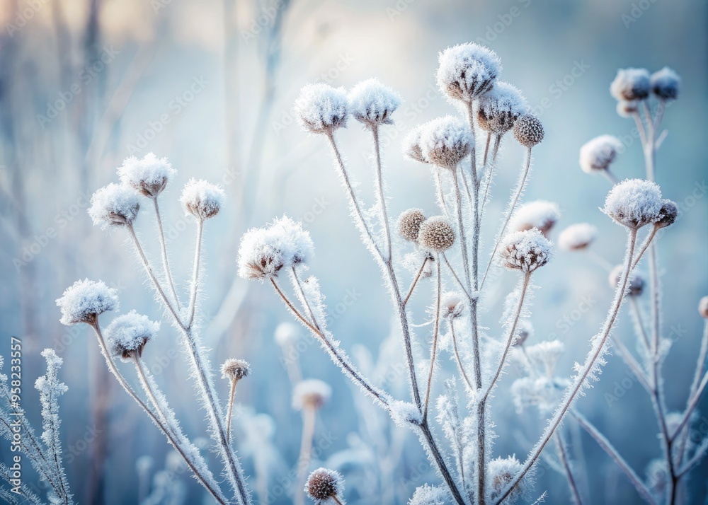 Fototapeta premium frozen in time winter botanicals against muted monochromatic tones with subtle texture and minimalist composition emphasizing simplicity