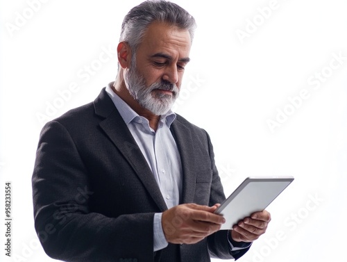 Professional Tablet User in Business Attire