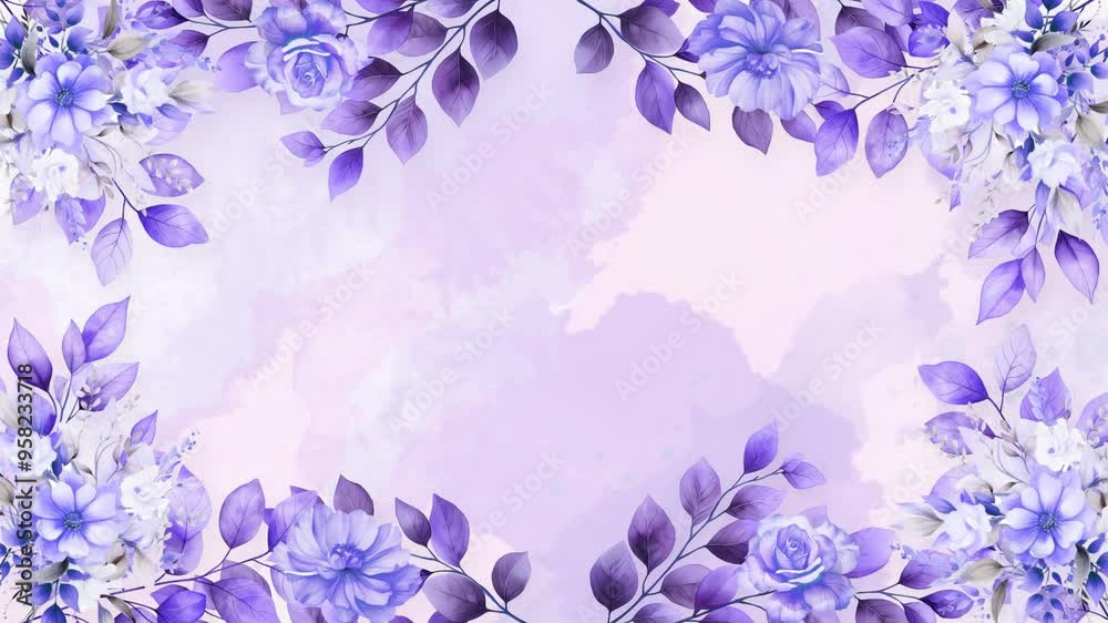 Wedding flower watercolor composition frame with floral background seamless loop animation
