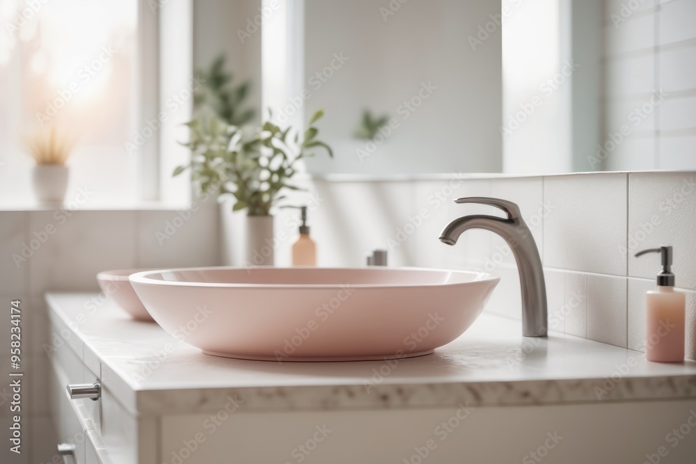 Modern bathroom sink with sleek lines and brushed nickel finish, perfect for contemporary interior design Modern bathroom sink with sleek lines and brushed nickel finish, perfect for contemporary interior design