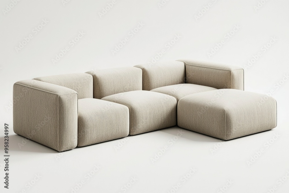 Obraz premium Light Gray Modular Sectional Sofa with Ottoman