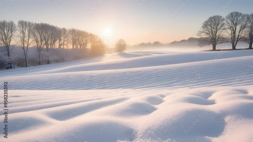 A Photo of a Snow-Covered Field with Gentle Undulations, Sparkling Under Soft Sunlight (White Texture). A Photo of a Snow-Covered Field with Gentle Undulations, Sparkling Under Soft Sunlight (White Texture).