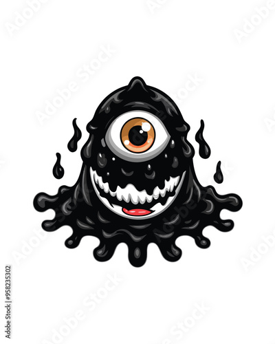A cartoon cyclops monster dripping with black goo, one giant eye.