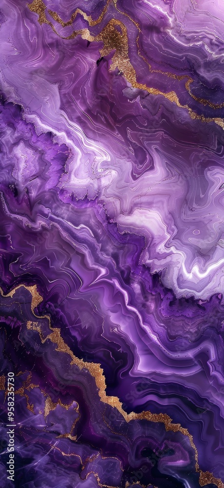 Obraz premium A mesmerizing abstract design with swirling purple and gold patterns, ideal for use in backgrounds, wallpapers, or artistic projects,