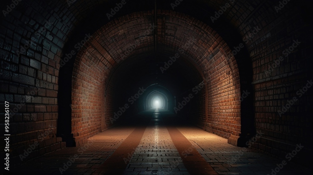 a Dark Brick Long tunnel with a light at the end a Dark Brick Long tunnel with a light at the end