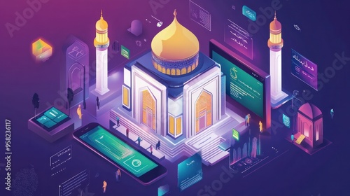 A digital interface for Islamic banking services, highlighting sharia-compliant financial products, user-friendly and culturally appropriate design photo