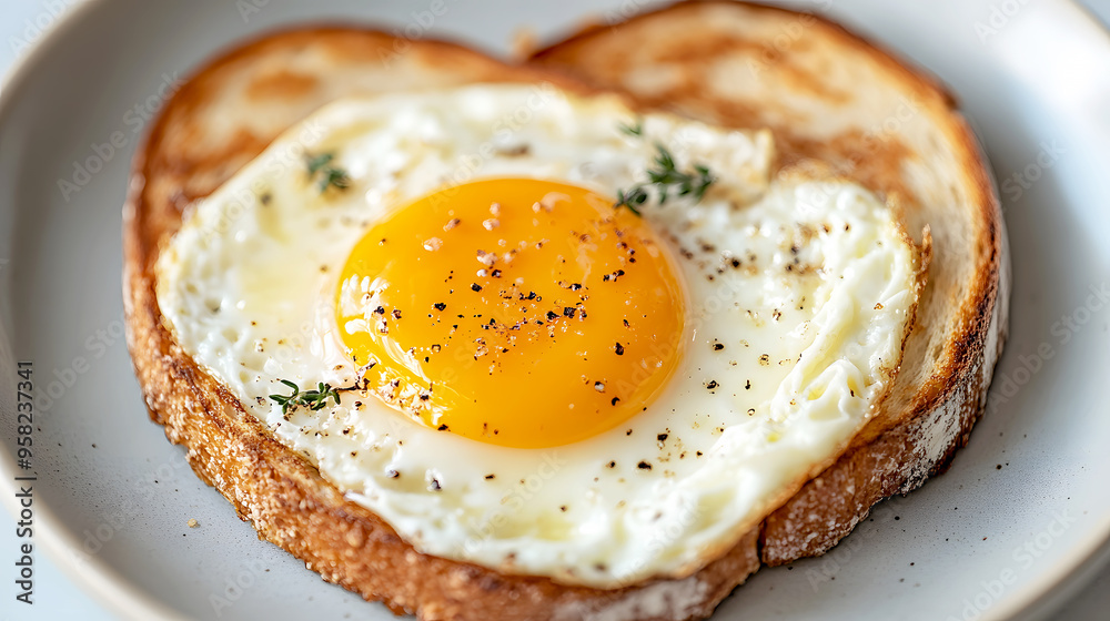 Sunny-side-up eggs with crispy edges, served with buttered toast Sunny-side-up eggs with crispy edges, served with buttered toast
