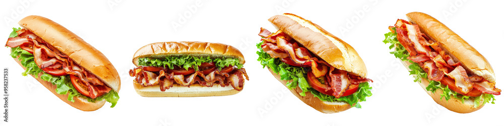 An enlarged view of a pork sandwich taken from the front on a transparency background An enlarged view of a pork sandwich taken from the front on a transparency background