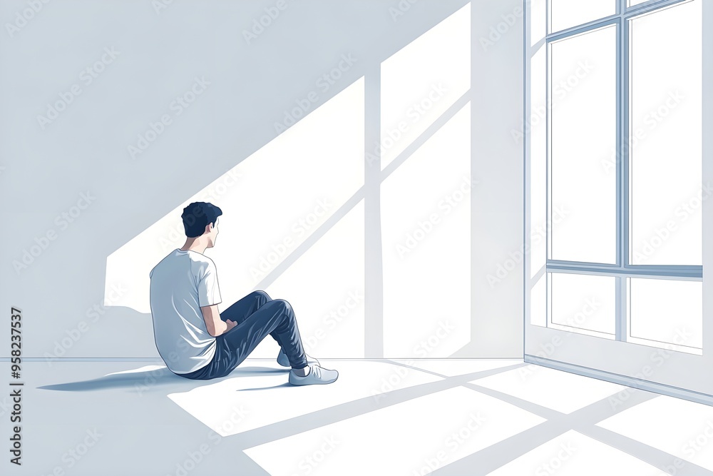Fototapeta premium A man sits in a room with a window