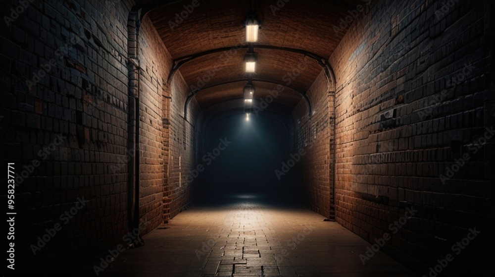 a Dark Brick Long tunnel with a light at the end a Dark Brick Long tunnel with a light at the end