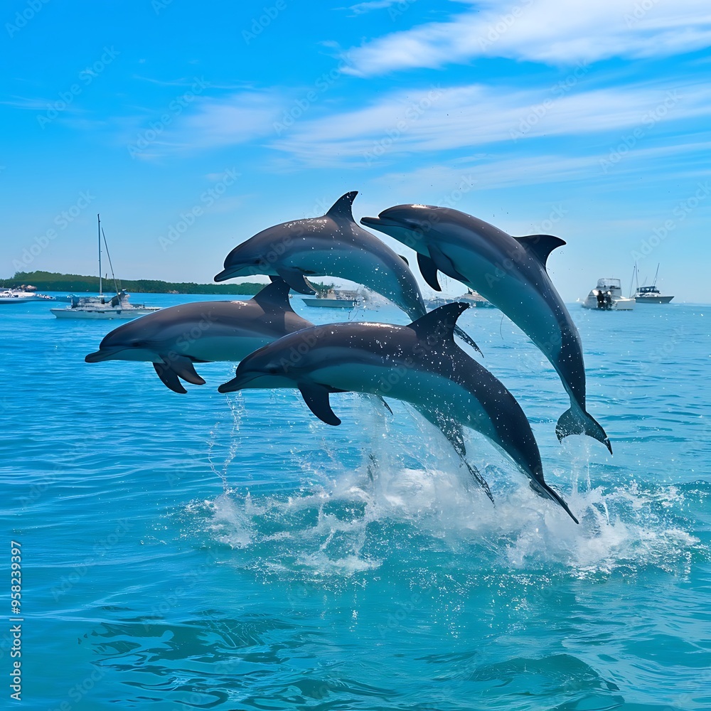 Obraz premium two dolphins jumping