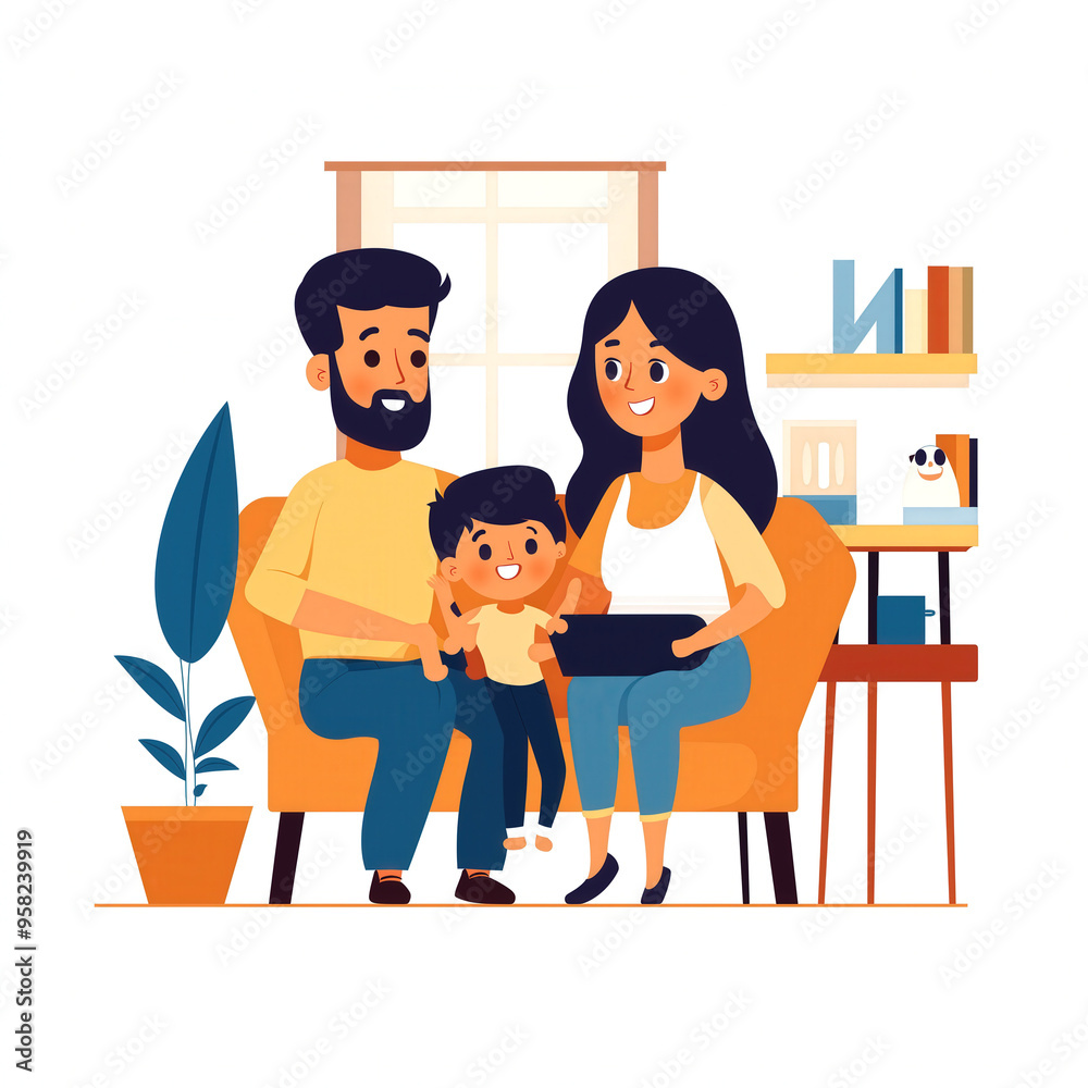 Family Watching Tv Isolated Family Watching Tv Isolated