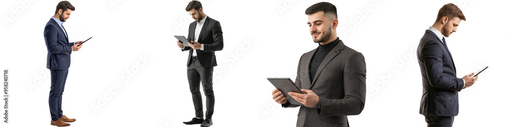 Businessman with a smart phone holding it on a transparency background Businessman with a smart phone holding it on a transparency background