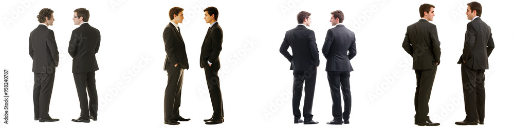 On a transparent background, two businessmen discuss something from the back On a transparent background, two businessmen discuss something from the back