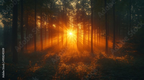 Sunrise through Forest Canopy