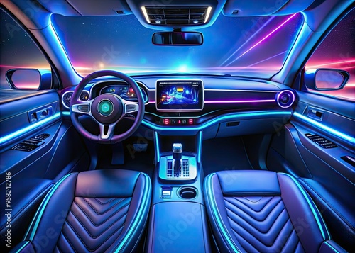 glossy high-tech futuristic dashboard with neon accents photo