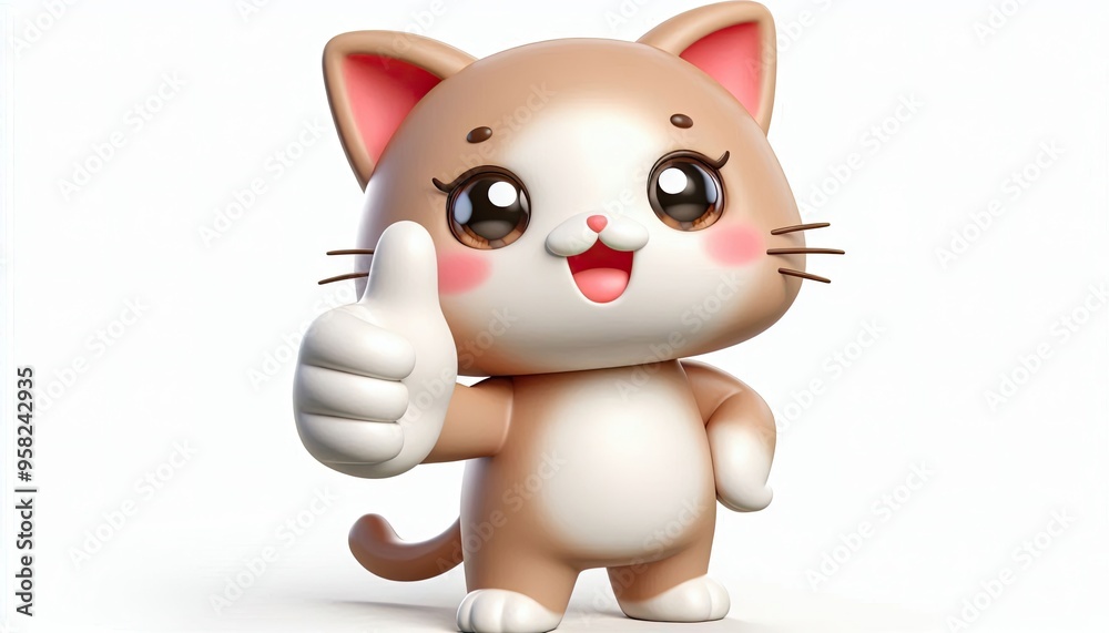 Naklejka premium 3D Render of a Cute Cartoon Cat Giving Thumbs Up