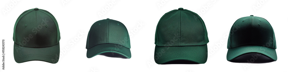 Designed in a product studio, this image shows a slightly shorter dark forest green dad hat against a transparency background Designed in a product studio, this image shows a slightly shorter dark forest green dad hat against a transparency background
