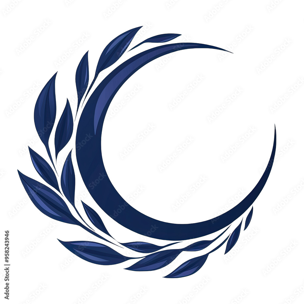 Crescent moon and leaf line art logo Crescent moon and leaf line art logo