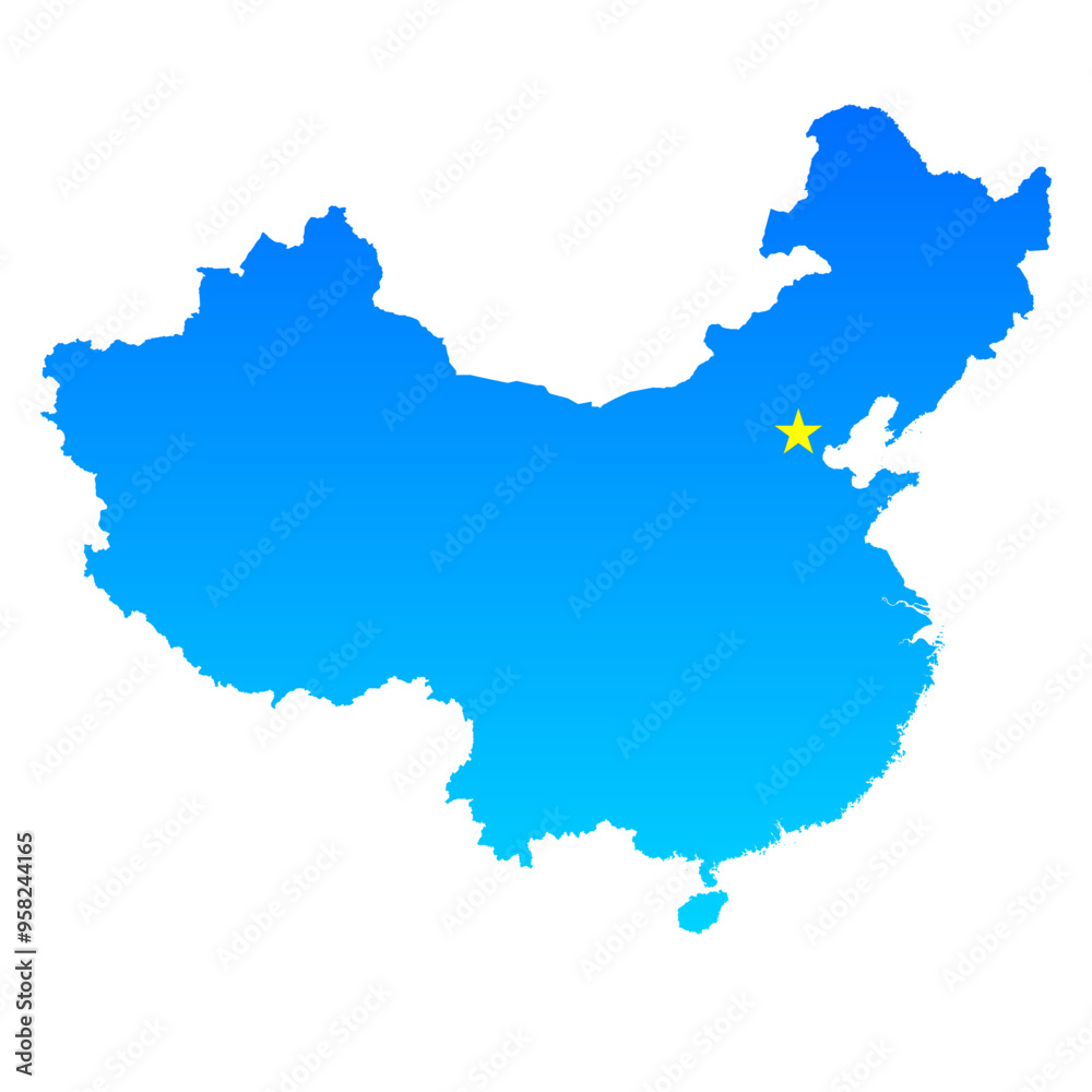 Naklejka premium Map of China with its capital Beijing in professional blue style