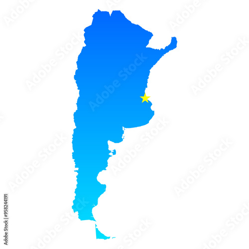 Map of Argentina with its capital Buenos Aires in professional blue style