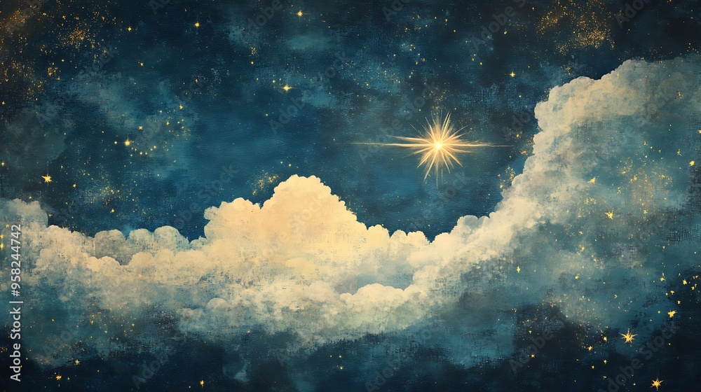 Fototapeta premium Night Sky with Clouds and Stars