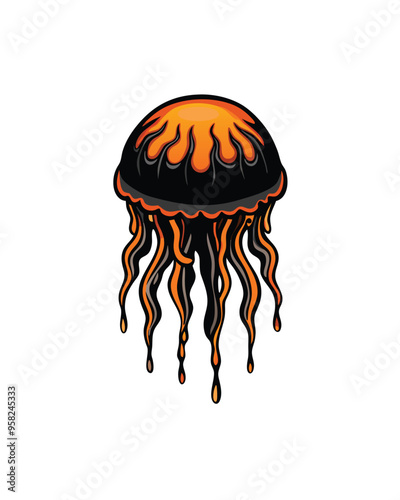 A fiery, jelly-like monster with tentacles dripping with lava-like substance.