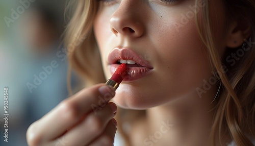 woman applying lipstick